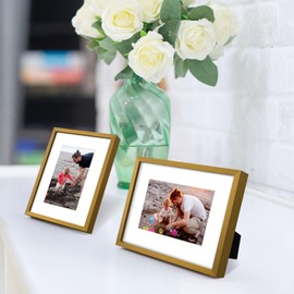 Golden State Art, Bronze 6x8 Aluminum Picture Frame - Display Photos 4x6 with Mat or 6x8 inch Without Mat - Shatter-Resistant Glass Metal Photo Frame for Wall or Tabletop Display (2 Pack)