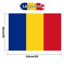 5ft x 3ft Romania Flag 90 * 150cm Romanian National Flag with Two Brass Grommets Large Flag of Romania for Festival Party Sport Events Gardens Home Indoor and Outdoor Decoration