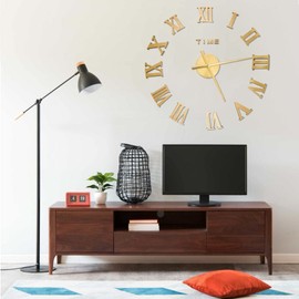 vidaXL 3D Wall Clock Modern Design Decorative Extra Large Decorative Wall Clock Wall Sticker Decoration Analogue Clock Living Room DIY Eva Golden 100 cm XXL