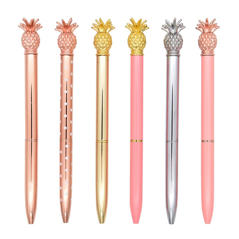 Gullor 6 Pieces Pineapple Pens, Bling Metal Ballpoint Pens for