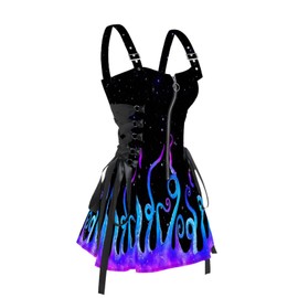 DRESSFO Women's Goth Sleeveless Dress Gothic Vampire Vintage Galaxy Octopus Print Cosplay Lace Up Mini Dress (Black/L)