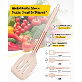 4 Stück Silikon-Kochutensilien-Set, antihaftbeschichtet, groß, solide Spatel, hitzebeständig, schwarze Schlitzlöffel, ideal BPA-freie Küchenwender zum Braten, Mischen, Servieren, Abtropfen
