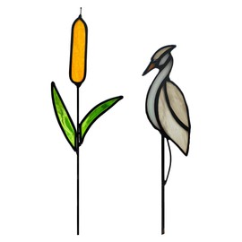 EPOGIFTS Egret Decor Stained Glass Plant Stake Suncatcher,Cattail Stained Glass Insert in Pots Decor,Egret Gifts for Women,Best Gifts for Teacher,Birthday Gifts,Housewarming Gifts