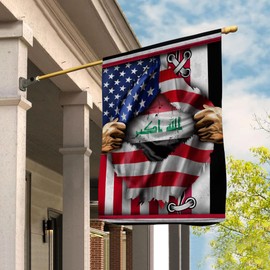 PERFECTMEN Flags-Proud Iraqi American Flag Ripped Flag Iraq Strong House Flag (29.5" x 39.5")-USA Flags Premium Polyester-Decorative Indoor Outdoor Flag