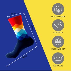 Men Funny Socks, Funky Crazy Dress Cotton Crew Work Socks Colorful Cartton Patterned Printed Novelty Art Socks Pack 6 Pairs