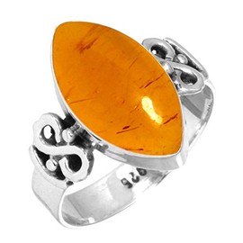 Jeweloporium 925 Silver Ring for Women Size W 1/2 Orange Amber Stone Vintage Silver Ring Wedding Gift Solitaire Jewelry