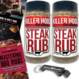 Killer Hogs Steak Rub Premium BBQ Barbecue Spice Seasoning 2 pk (22 oz) + Guide & Bottle Opener (4 Items)!