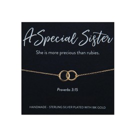 18K Gold Plated Sterling Silver Bracelet For A Special Sister, Christian Gift For Sister, Proverbs 3:15 Bible Verse Double Circle Bracelet For Sister In Law, Christian Unbiological Sister Gift