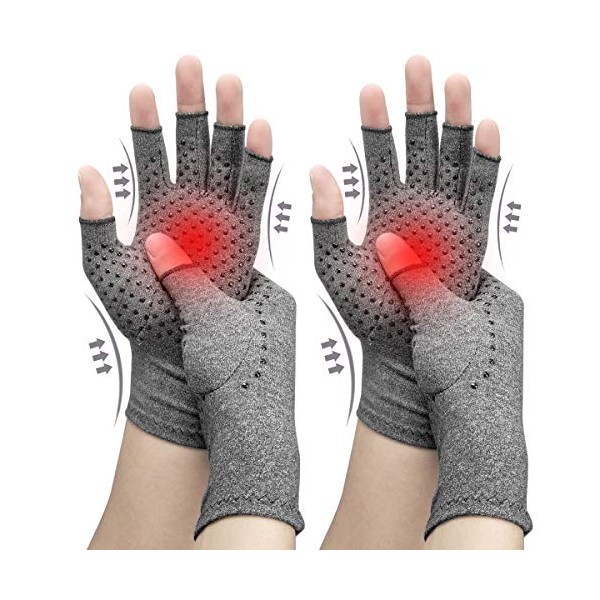 DRNAIETY 2 Pairs Compression Gloves, Arthritis Gloves for Women & Men, Carpal Tunnel Gloves, Help Arthritis Pain, Fingerless Design, Breathable Moisture Wicking Fabric Comfortable Fit (M, Gray-Black)