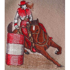 Bath Towel Set with Embroidered Barrel Racing Horse and Rider - Beige