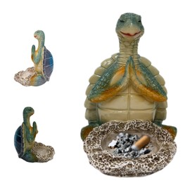 CNPOLOOK Cenicero y decoración de tortugas Zen | Estatua de tortuga de resina azul de meditación de 6.5 pulgadas | Decoración de computadora de doble uso para el hogar y la oficina | Regalo único para