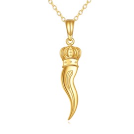 YFN Italian Horn Necklace Sterling Silver Italian Horn Pendant Necklace Gold Plated Italian Horn Jewelry Gifts For Women