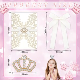 Affrolling 25 Set 5x7 Inch Wedding Invitation Sleeves Quinceanera Invitations Gold Laser Cut Invitation Sleeves with Mini Crowns and Butterfly Ribbons for Sweet 16 Birthday Invitations Girl