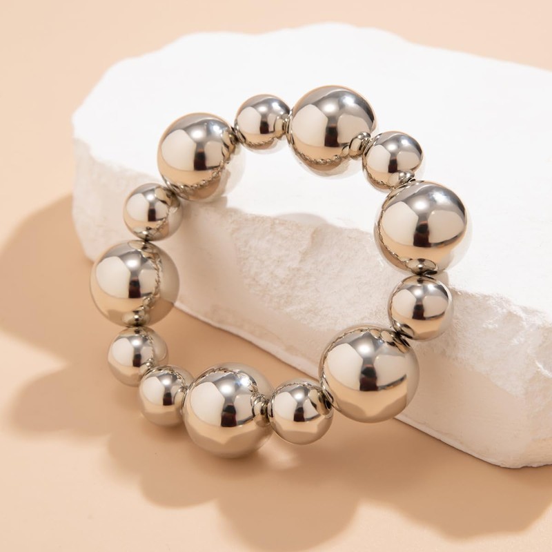 Statement Gold Beaded Bracelets for Women Strand Tarnish Chunky Dainty