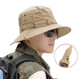 IBLUELOVER Wide Brim Sun Hat Men Women UPF 50+ UV Protection Bucket Boonie Hat Foldable Quick Dry Fishing Cap with Adjustable Chin Strap for Outdoor Sports, 54-58cm Khaki