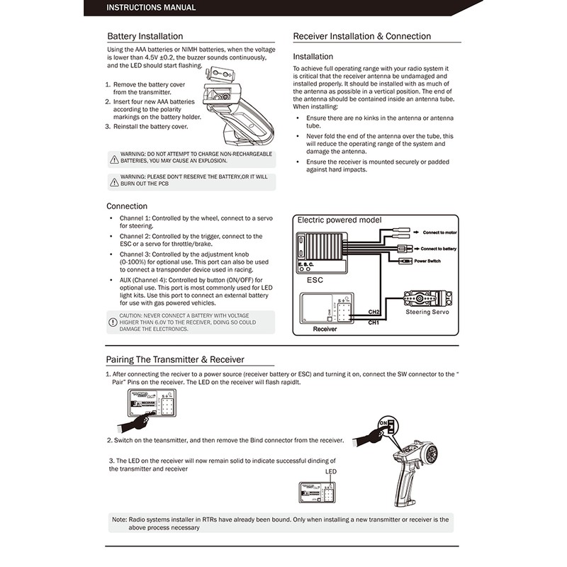 2.4GHz 3CH Radio Transmitter and Receiver Remote Controller for Car