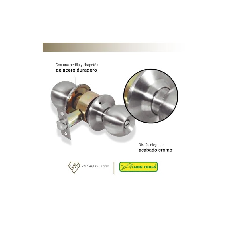 LION TOOLS -Cerradura Chapa Perilla Puerta Baño Acero Inoxidable 2
