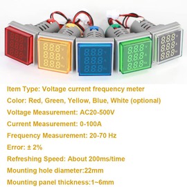 GUUZI Pack of 2 Three-Digit Display AC Current 20-500V, Voltage 0-100A, Frequency 20-70Hz Display, 22mm Square Head LED Multifunction Meter Monitor (Red)