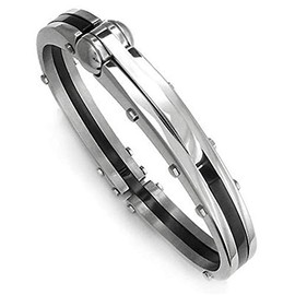 Titanium Kay Stainless Steel Black Men's Mechanic Cuff Bracelet
