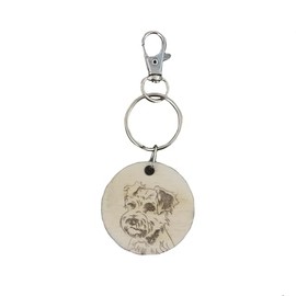 Dog Wooden Engraved Keyring, Dog Keychain (Schnauzer Face)