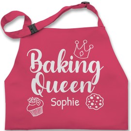 Geschenk mit Namen personalisiert by Shirtracer - Children's Apron for Boys and Girls - Baking Apron - Baking Queen with Name, 7 Pink