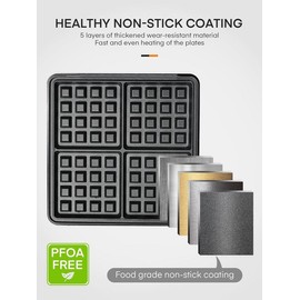 FOHERE 4-Slice Belgian Waffle Maker 1200W, Nonstick Plates, Browning Control, Black, Stainless Steel, New