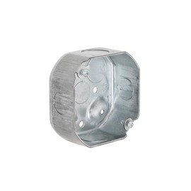 Hubbell-Raco 127 Octagon Box, 4-Inch, Raised Ground 1-1/2-Inch Deep 1/2-Inch and 3/4-Inch Side Knockouts, 4 in, Gray Finish