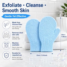 2 Pack Blue Exfoliating Wash Gloves - Body Scrub Mitts for Shower Bath Spa