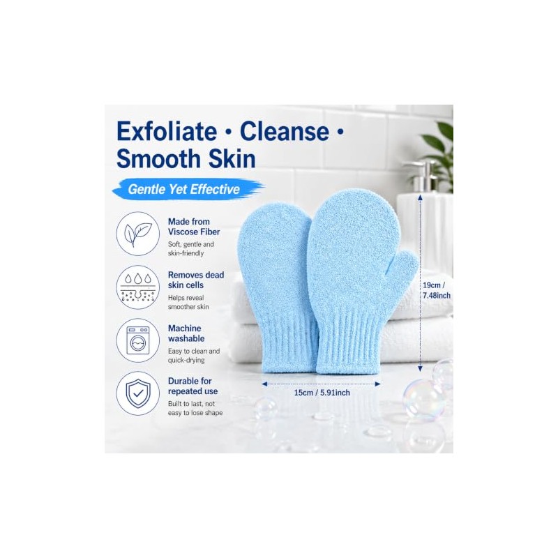 2 Pack Blue Exfoliating Wash Gloves - Body Scrub Mitts