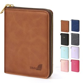 Forvencer Passport Holder Cover with Safe Zipper Closure, Premium Passport Wallet for Travel, Sleek RFID Blocking Card Case, Waterproof Travel Accessories for Men, Brown