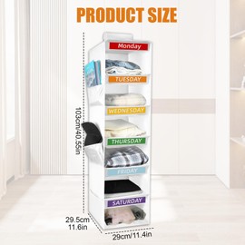 Yuuchoringee 6-Shelf Weekly Clothes Organizer for Kids Days of The Week Hanging Storage Shelves Dorm Room Essential Daily Shelf Hanging Closet Organizer with 6 Side Pockets(White)