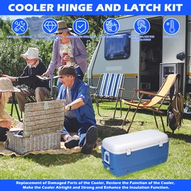 Cooler Hinge and Latch and Screws Kit, High Strength Cooler Latch Replacement Parts. Ice Chest Plastic Hinges, Latch Posts, and Screws. for Ice Cooler.