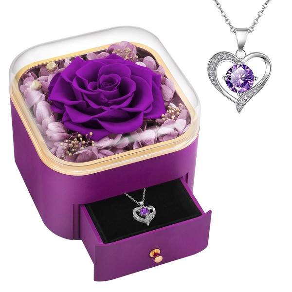 Beferr Mothers Day Rose Gifts for Mum Women Gifts Preserved Rose Eternal Forever Flowers Mother's Day Flowers Gifts for Mum Grandma From Daughter Son Anniversary Birthday Gifts for Women Purple