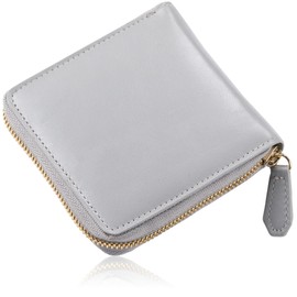 Mura Goat Leather Wallet, Women's, Bi-fold, Genuine Leather, Round Zipper, Prevents Skimming, gray