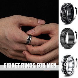 EIELO 12Pcs Rings for Men Stainless Steel Band Rings Square Signet Rings Pinky Thumb Ring Black Chunky Thick Dome Band Cuban Link Chain Ring Simple Cool Finger Ring Wedding Band Ring for Men Size 10