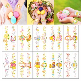 10 Sheets Easter Temporary Tattoos Easter Egg Bunny Fake Tattoos for Boys and Girls Easter Party Supplies