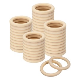QUARKZMAN Pack of 40 65 mm (2.6 inches) natural wood rings, 10 mm thick, smooth untreated wooden circles for DIY crafts, knitting, macrame, pendants