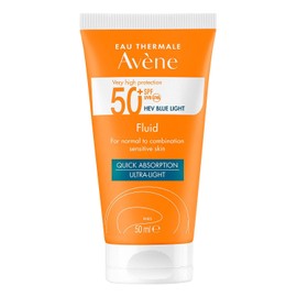 Avene Protector Solar Facial Dermatológico Sin Color FPS 50+, Bloqueador Solar Facial para Piel Mixta, Fluido Sin Color, Protección UVA UVB, 50ml