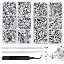 Hotfix Rhinestones, 6400PCS Flatback Rhinestones for Clothes with Wax Pencil and Tweezers AB Crystal Bedazzling Kit for Nails Art Decorations DIY Craft
