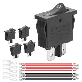 5-Pack Rocker Toggle Switch with Wire, ON/Off SPST 2Pin Boat Switches for Home Auto Car Marine Boat, KCD1-105, Black
