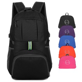 Yoolly Lightweight Foldable Backpack, Waterproof Packable Backpack for Men Women Kids, Durable Hiking Rucksack for School, Outdoor Sports, Travelling, Camping Biking Walking (Black)