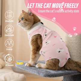 Viiotu Cat Recovery Suit Female, Kitten Onesie for Cats After Surgery, Breathable Soft Elastic Cat Clothes for Post-Surgery or Skin Diseases Protection,Cone of Shame Alternative (S, Pink Koala)