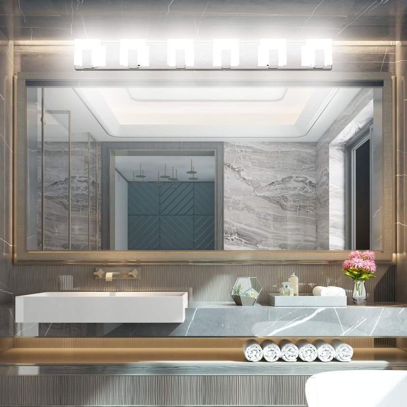 Aipsun 6 Lights Modern LED Bathroom Vanity Light Acrylic Stainless