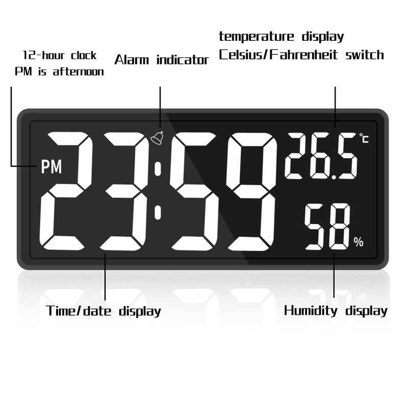 Oidnvay LED Digital Wall Clock, Digits Display,Silent Non-Ticking Clock Decorative