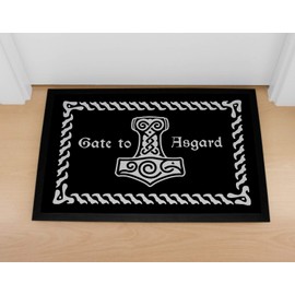 MoonWorks® Doormat with Saying Gate to Asgard Nordic Mythology Odin Thor Walhalla Non-Slip & Washable Black 60 x 40 cm