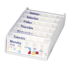 Anabox Weekly Pill Organiser, 7 Day Pill Box, Handy Organised Tablet Dispenser/Container, White, 19 x 12 x 5.4 cm, Pack of 1