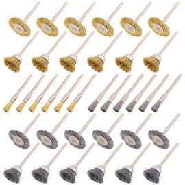 Swpeet 72Pcs Wire Wheel Brushes Kit, Including Brass and Steel Wire Brush Set 1/8" (3mm) Shank for Accessories Rotary Tools Polish Clean Tools