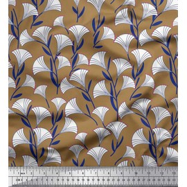 Soimoi Brown Velvet Fabric Leaves & Floral Artistic Print Fabric by The Yard 58 Inch Wide