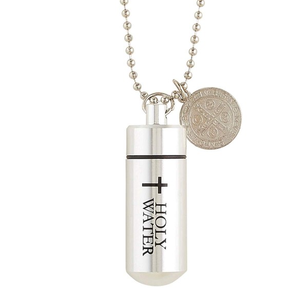 Needzo St. Benedict Holy Water Pendant Necklace, 22 Inch