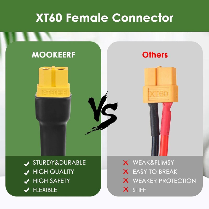 MOOKEERF Solar to XT60 Extension Cable 10AWG 6FT Solar Connector